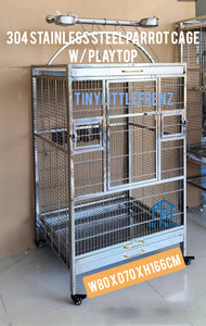 304 Stainless Steel Parrot Cage w/ Playtop 80cm Large