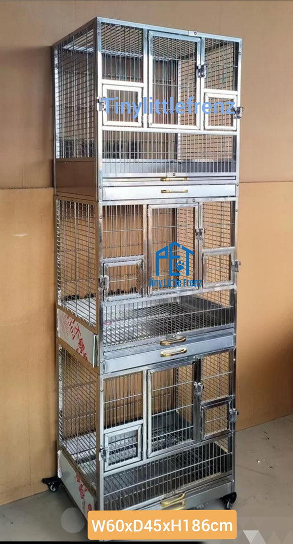 304 Stainless Steel 3 Tiers parrot Cage W60xD45xH186cm