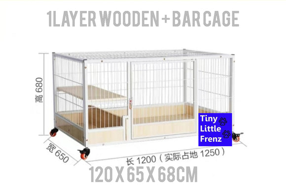 Heavy Duty Steel Wooden Cage 120cm W/ Wheel for Cat / Rabbits / Chinchilla