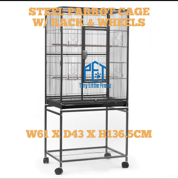 YA301 61431365 61cm Steel Parrot Cage W Rack & Wheel