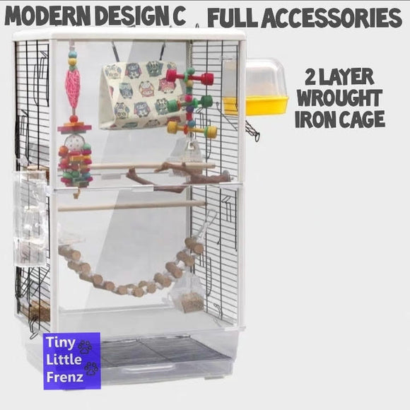 Modern Design Parrot Cage 47cm 2 Layer Full Accessories