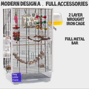 Modern Design Parrot Cage 47cm 2 Layer Full Accessories